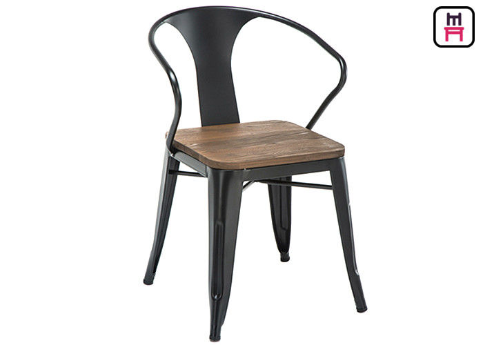 Tolix Arm Metal Restaurant Chairs Wood Seats Commercial Outdoor