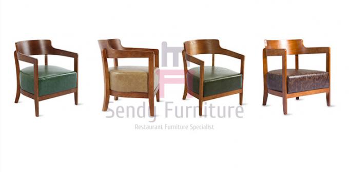 Solid Wood Black Brown Leather Armchair , Single Wood Frame Sofa With Huge Arm
