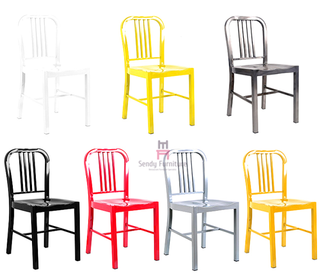 Aluminum Emeco Navy Stool Metal Outdoor Dining Chairs With Glossy Curved Back