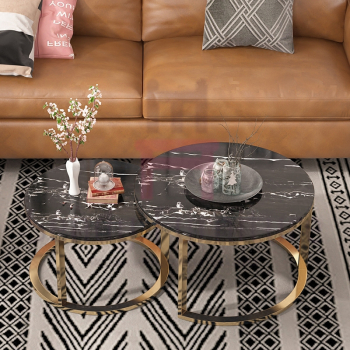 Custom Made Double Round Stainless Steel Coffee Table Marble Top For Salon / Event