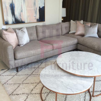 Custom Made Double Round Stainless Steel Coffee Table Marble Top For Salon / Event