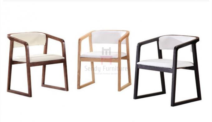 Leather Upholstered Wooden Dining Chairs No Armrest With Ash Wood Black Color