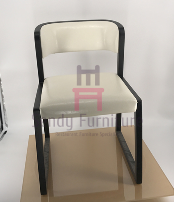 Leather Upholstered Wooden Dining Chairs No Armrest With Ash Wood Black Color