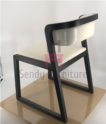 Leather Upholstered Wooden Dining Chairs No Armrest With Ash Wood Black Color