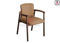 Brown Leather Upholstered  Wood Restaurant Chair With Armrests