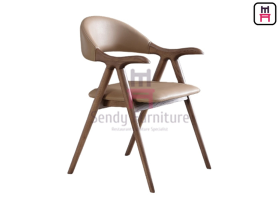 Buy Ash Wood Brown Leather Dining Chair With Armrests online manufacture