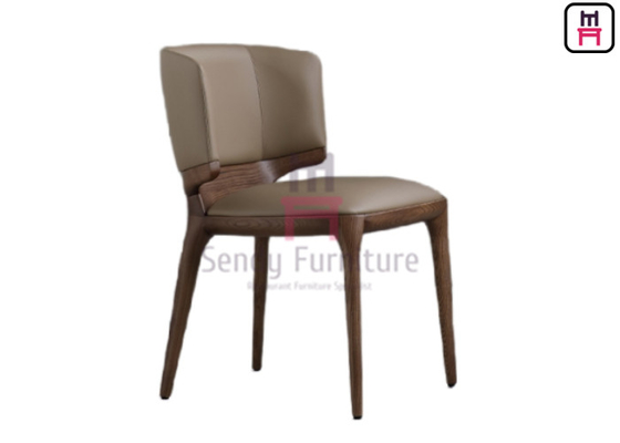 Buy Grey Leather Upholstered Wood Restaurant Chair Without Armrests online manufacture