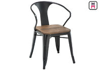 Tolix Arm Metal Restaurant Chairs Wood Seats Commercial Outdoor Furniture 