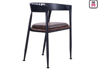 Loft Leather And Metal Dining Chairs , Industrial Black Metal Dining Chairs With Arms