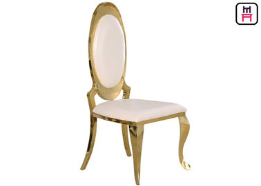 Hotel Armless Oval Back Stainless Steel Restaurant Chairs With Gold / Chrome Leather Seat