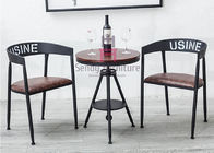 Loft Leather And Metal Dining Chairs , Industrial Black Metal Dining Chairs With Arms