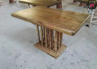 Vintage Rectangle Restaurant Dining Table With Rustic Solid Wood Roman Column