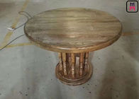 Rustic Wood Top Restaurant Dining Table , Roman Column Vintage Round Dining Table