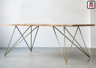 Base Solid Wood Restaurant Dining Table With Geometric Rose Gold Metal Frame
