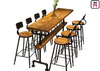 Solid Wood Top Restaurant Bar Tables Tube Design Base With Comfotable Footrest