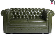 Brown Leather Hotel Lobby Booth Sofa Seating With Chesterfield Button Copper Pin Decor