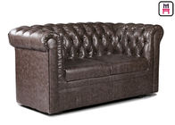 Brown Leather Hotel Lobby Booth Sofa Seating With Chesterfield Button Copper Pin Decor