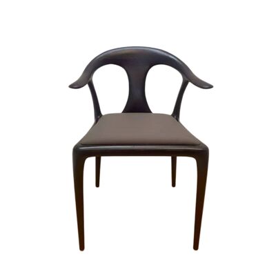 Buy Sculptural Ash Wood Dining Chair with Dynamic Lines and Tufted Leather Seat for Restaurants and Homes online manufacture