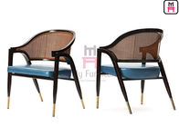Black Ash Wood Frame Leather Cushion Armrest Dining Chair With Natural Rattan Backrest