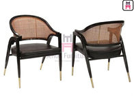 Black Ash Wood Frame Rattan Dining Chairs Leather Cushion Armrest Dining Chair