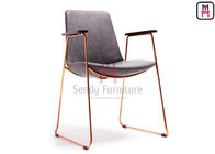Rose Gold Armrest Stainless Steel Restaurant Chairs With Antique Leather Covered