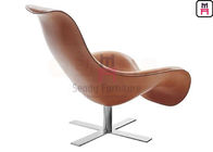 Frame Leather Lounge Fiberglass Dining Chair Revolving Disk Shaped Stainless Steel Base