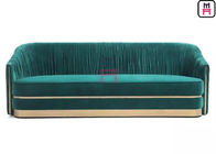Green Velvet Restaurant Sofa Set Tufted Upholstered With Stainless Steel Accessories