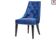 High Back Blue Velvet Tufted Upholstered Dining Chairs with Black Iron Legs