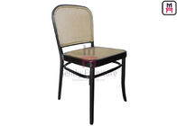 Wood Cane Rattan Dining Chairs With Black Lacquered Birch Wood Frame