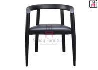 Leather Upholstered Ash Wood Dining Chair Black Lacquered Curved Backrest