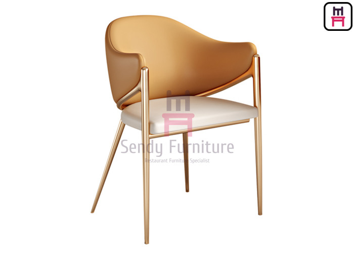 Orange Color Golden Stainless Steel Restaurant Chairs Eco Leather Uphosltered With Armrests