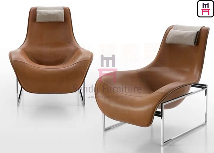 Frame Leather Lounge Fiberglass Dining Chair Revolving Disk Shaped Stainless Steel Base