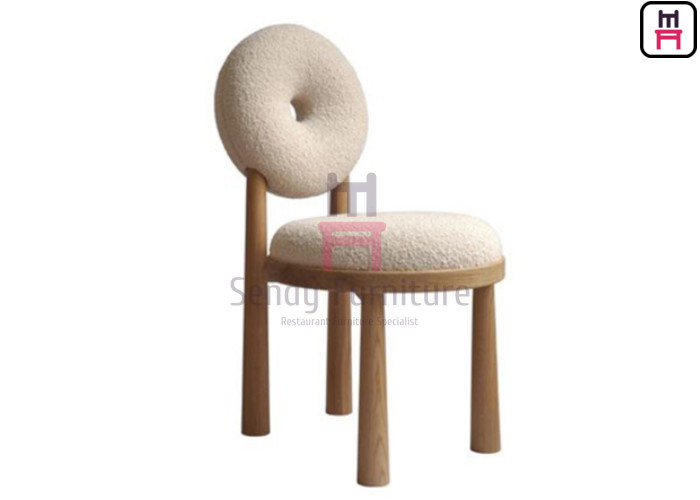 Hollowed-Out Round Back White Velvet Upholstered Restaurant Chair