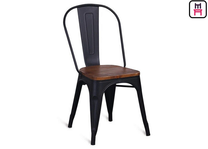 86cm Height Black Metal Restaurant Chairs Tolix Bar Stool With Wooden Seat 