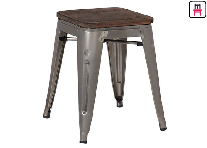 Custom Color Tolix Style Bar Stool , Coffee Shop Tolix Chair Wooden Seat 