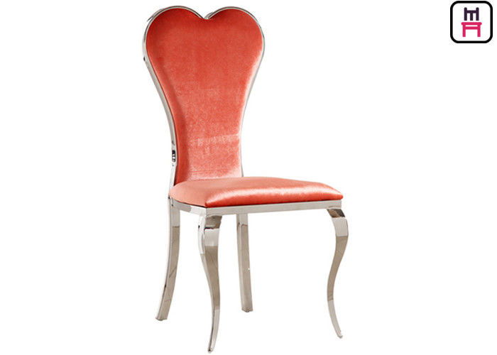Velvet Gold / Silver / Chrome Stainless Steel Restaurant Chairs With Red Heart Back