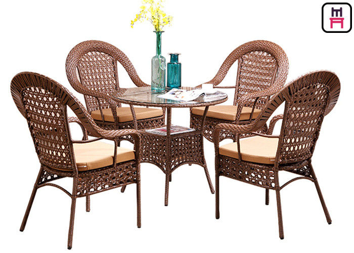 4 Seater Outdoor Restaurant Tables With Rattan Metal Frame D80* H72 Cm