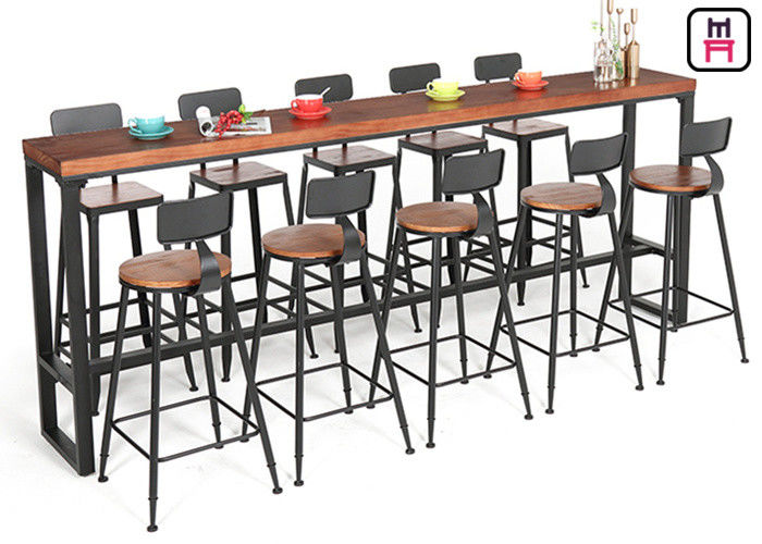Industrial Metal Base Long Bar Height Table Solid Wood Top 120 300cm Length