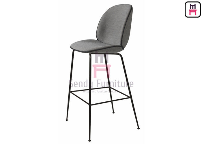 Customized Restaurant Bar Stools , Gray Velvet Upholstered Bar Stools With Iron Legs