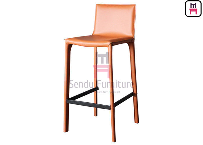 Saddle Leather Restaurant Bar Stools Indoor Furniture With Footrest / Backrest