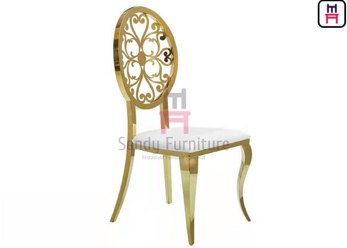 Rose Gold Stainless Steel Chairs Hollowed - Out Round Back With Vintage Pattern