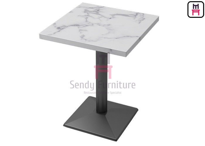 Formica Marble Pattern HPL Hotel Dining Table with Black Color Heavy Casting Iron Base