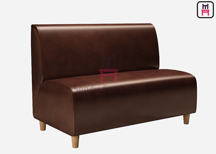 Solid Wood Leg Brown Leather Upholstered Restaurant Booth 120cm Length