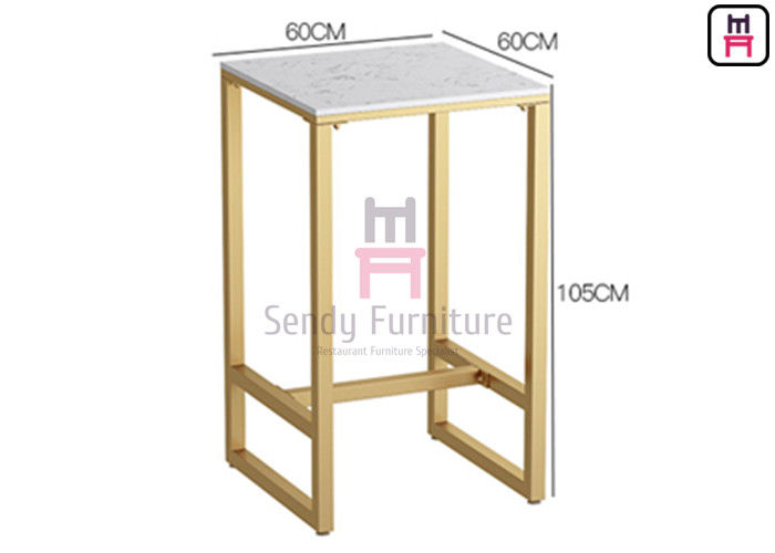 Marble Top 2ft Metal Square High Table 60cm Length Golden Lacquered Metal Frame