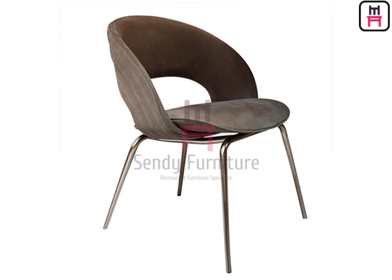 Hollowed Back Upholstered Dining Chair Chrome Color Stainless Steel Legs