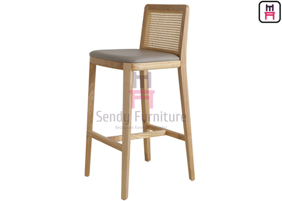 Vintage Rattan Back Bar Stool Size H75cm Solid Ash Wood Frame Without Armrest