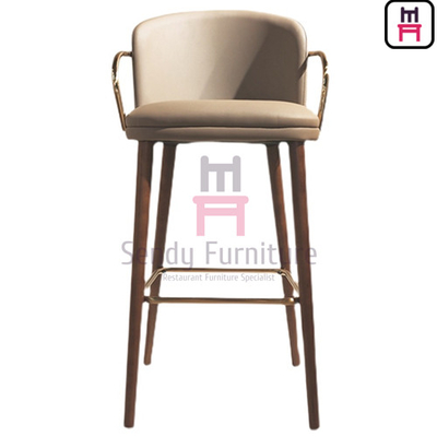 Restaurant Leather Bar Stool Stainless Steel Armrests With Back / Footrest