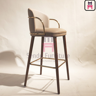 Sendy Leather Commercial Restaurant Bar Stool Stainless Steel Footrest Armrest
