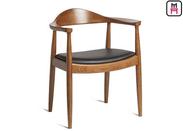 Over - Size Armrest Wood Restaurant Chairs With Leather Cushion / Wood Frame