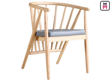 Upholstered Ash Chair Vertical Wood Restaurant Chairs Leather Seats Modern Dining Chairs